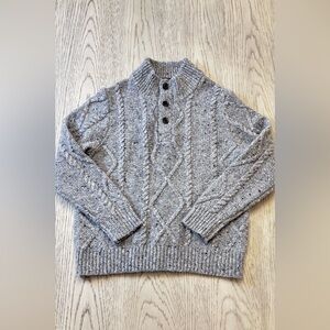Brooks Brothers Boys Cable Knit Half Button Sweated In Grey/Blue Size S